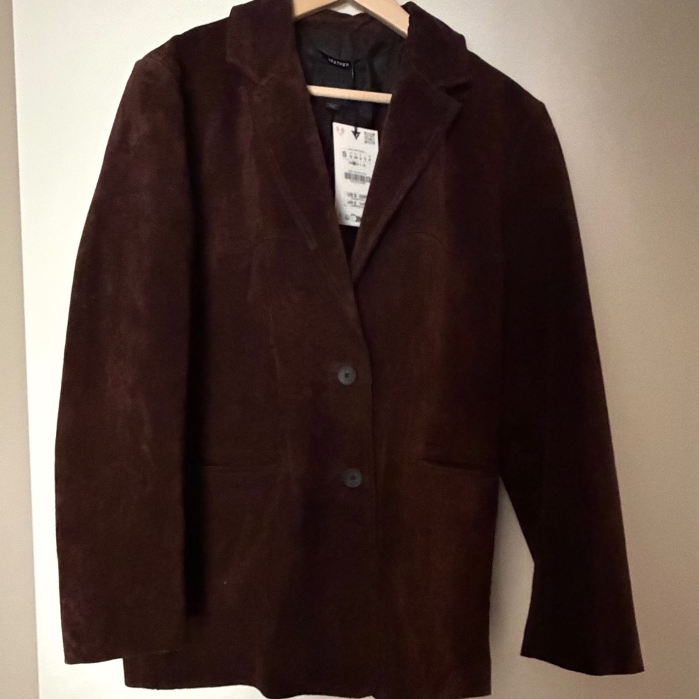 Zara Brown Suede Leather Blazer Jacket
